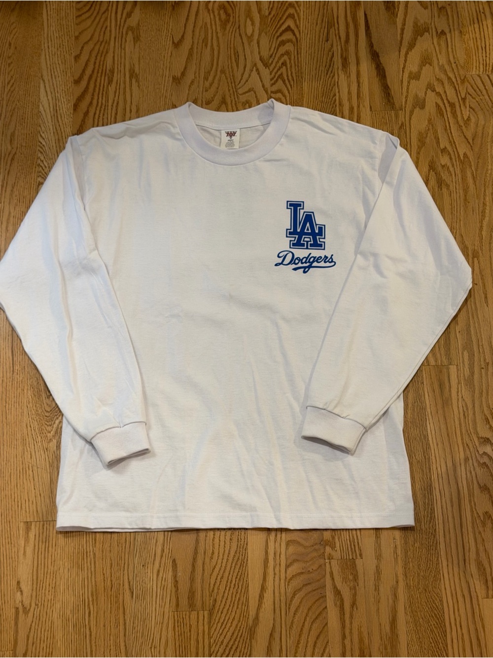 LA Dodgers White Long-Sleeve Crewneck Shirt